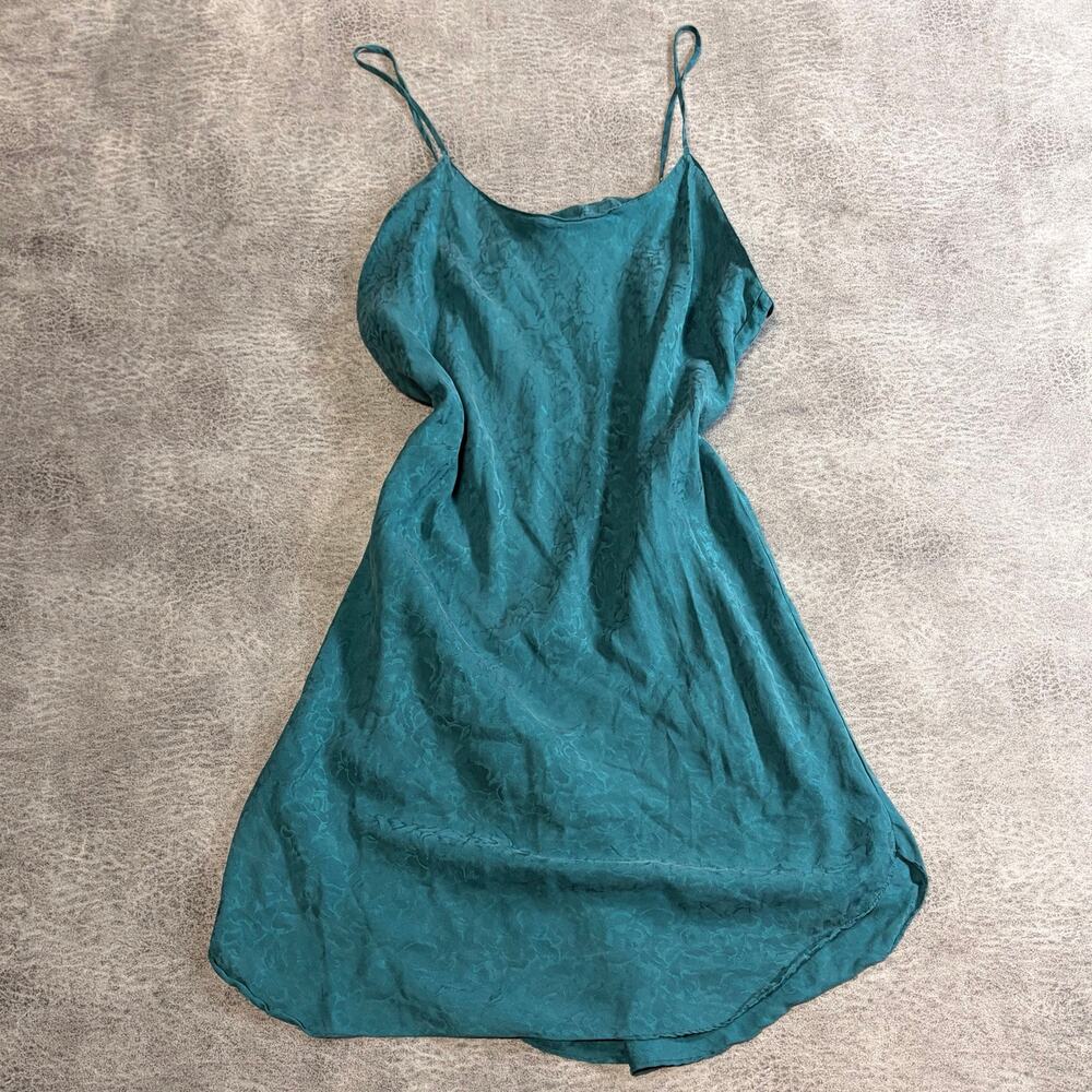 Vintage Teal Floral Jacquard Silk Slip Dress